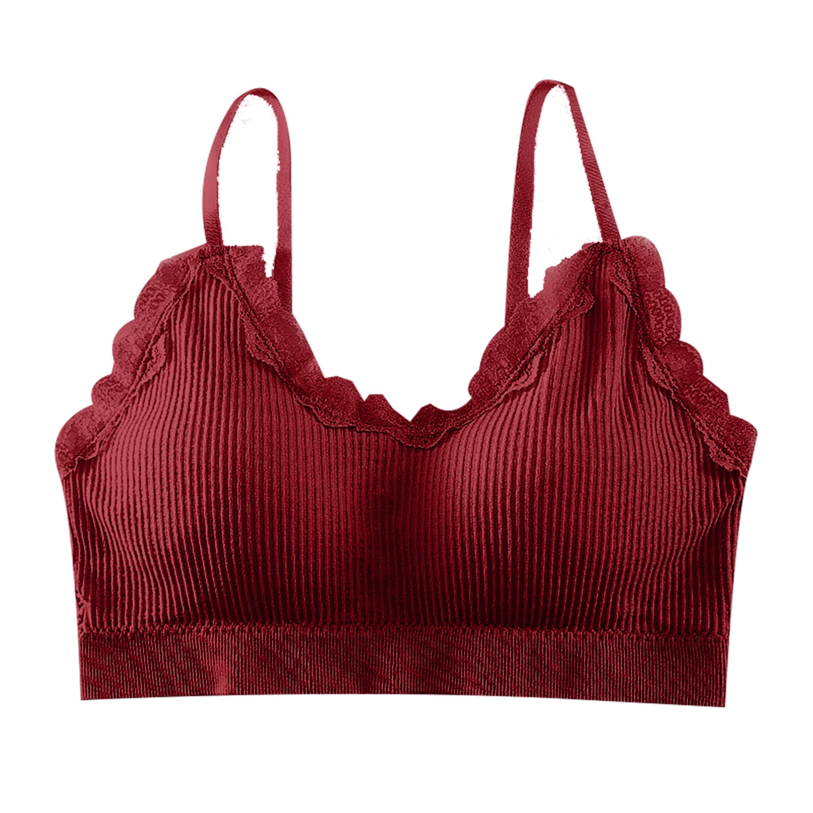V Neck Padded Sprot Bra For Womens Cami Bando Bra Sleeping Bra With Elastic Straps Lace Padded