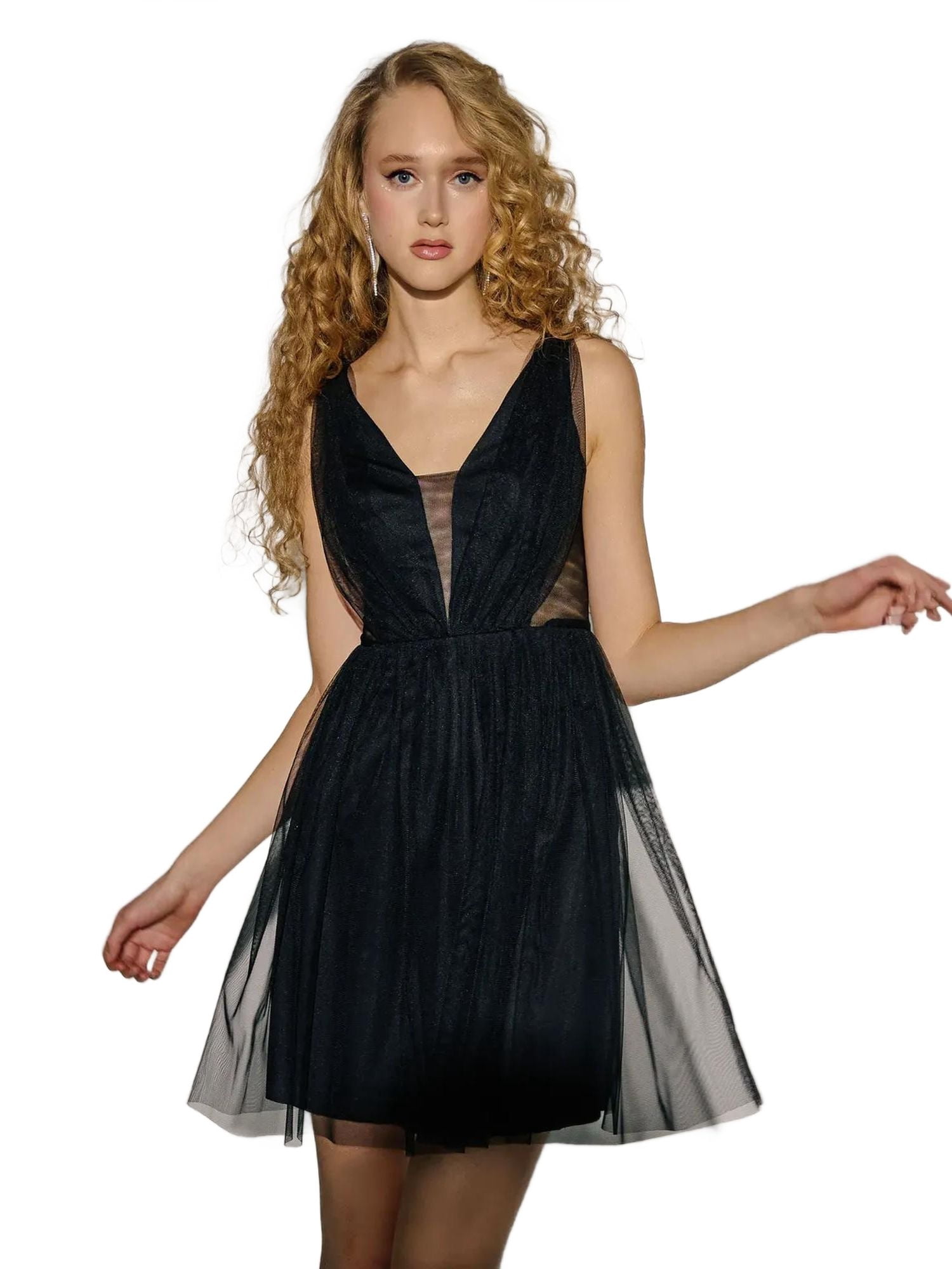 tulle skater dress Floral Embroidered Sleeveless Tulle Skater Dress