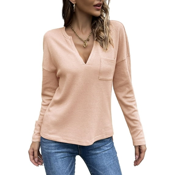 V Neck Patch Pocket Knit Sweater Beige Small