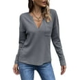 thumbnail image 1 of V Neck Patch Pocket Knit Sweater Gray Large, 1 of 2