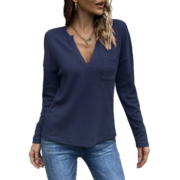 V Neck Patch Pocket Knit Sweater Navy X-Large