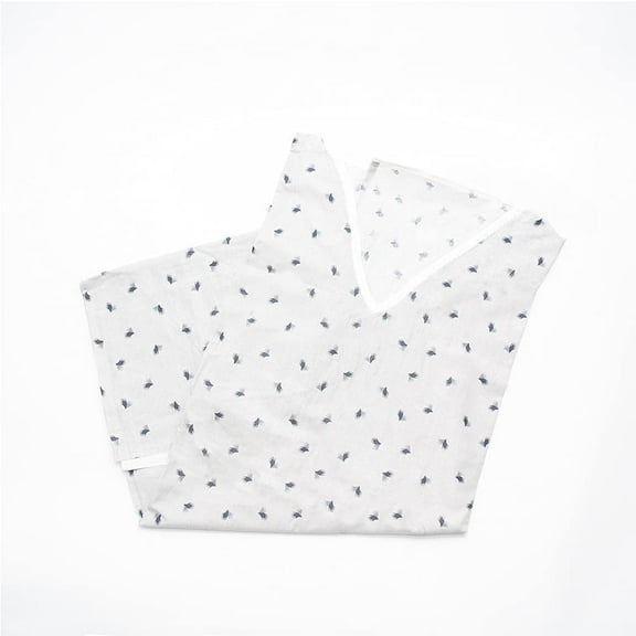 V-Neck Patient Gowns Blue Feathers on Pinstripes | High-Quality Printed Broadcloth | 55/45 CottonPoly | Back Tie Closures - 2 Count