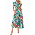 thumbnail image 1 of V-Neck Pleated Flying Sleeves Printed Midi Dress Picture3 XXL, 1 of 7