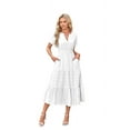 thumbnail image 1 of V-Neck Pleated Puff Sleeves Long-Sleeved Dress White XL, 1 of 4