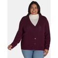 thumbnail image 1 of The Pioneer Woman V-Neck Pointelle Cardigan Sweater, Lightweight, Women’s Plus, 1 of 5