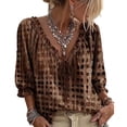 thumbnail image 1 of V-Neck Polka Dot Lace up Blouse for Women Casual 3/4,Polka Dot Lace up Blouse Ruffled V-Neck Tie Women, S, 1 of 7