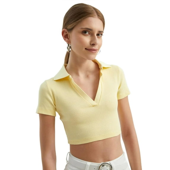 V Neck Polo Crop Top