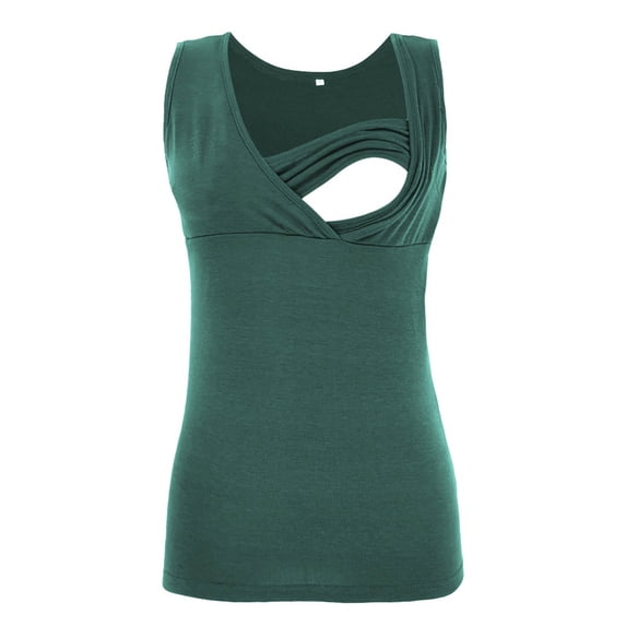 V Neck Pregnancy Top Sleeveless Shirt Blouse Nursing Breastfeeding Women 2025 Green S