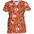 thumbnail image 1 of V-Neck Print Scrub Top Christmas Holiday, Red Ugly Christmas Sweater, M, 1 of 1