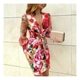thumbnail image 1 of V-Neck Printed Long Sleeve Knit Dress, 1 of 2