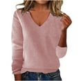 thumbnail image 1 of V-Neck Pullover Sweater for Women, Fall Solid Color Base Sweatshirt Causal Long Sleeve Knitted Tops, 1 of 6