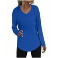 thumbnail image 1 of V Neck Pullover Tops, Womens Long Sleeve Knit Hoodies, Drawstring Pullover Tops with Pocket, 1 of 7