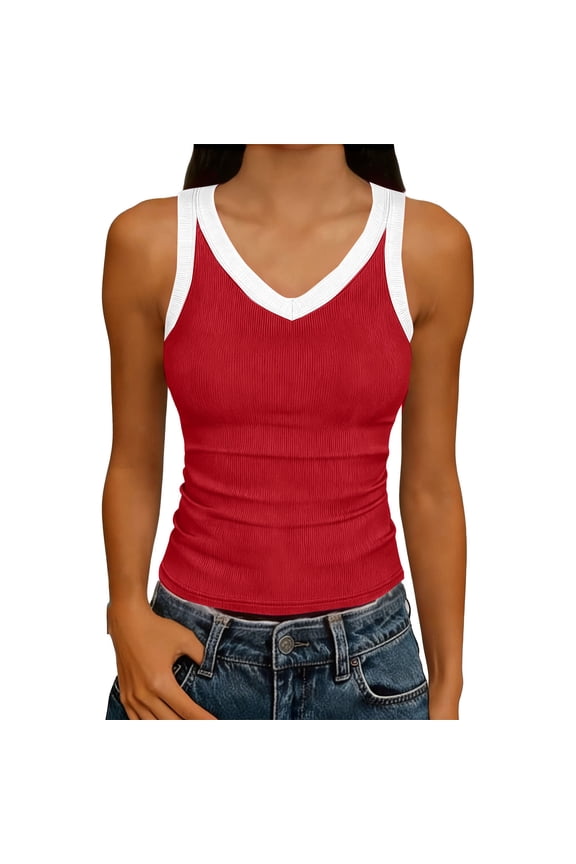 V Neck Racer Back Tank Top for Women Ribbed Long Tank Fitted Basic Cami Tops Casual Summer 2026