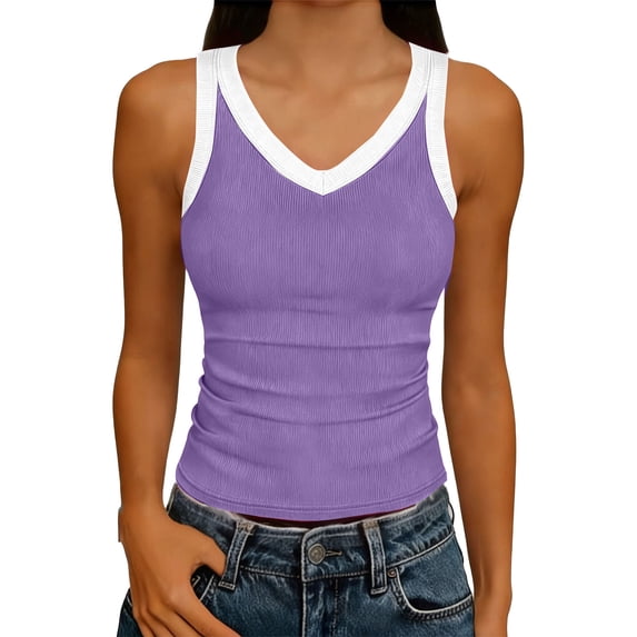 V Neck Racer Back Tank Top for Women Ribbed Long Tank Fitted Basic Cami Tops Casual Summer 2026