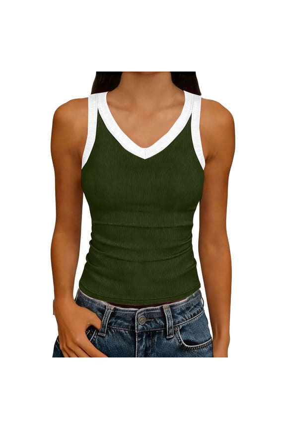 V Neck Racer Back Tank Top for Women Ribbed Long Tank Fitted Basic Cami Tops Casual Summer 2026