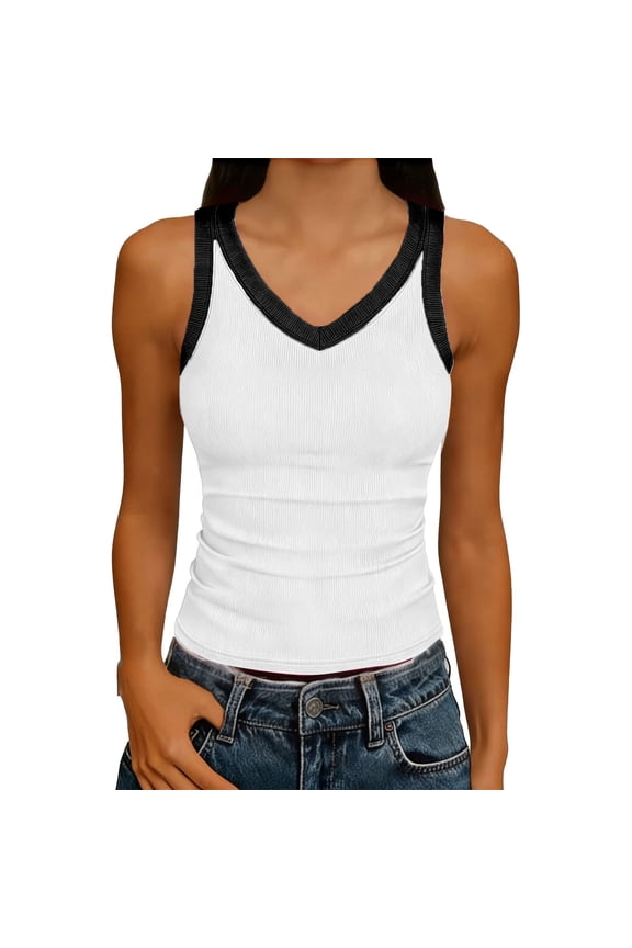 V Neck Racer Back Tank Top for Women Ribbed Long Tank Fitted Basic Cami Tops Casual Summer 2026