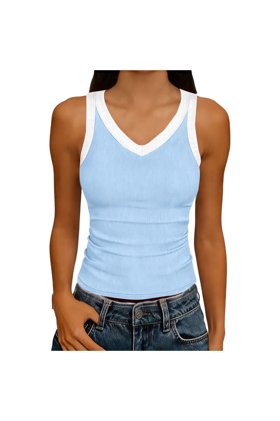 V Neck Racer Back Tank Top for Women Ribbed Long Tank Fitted Basic Cami Tops Casual Summer 2026