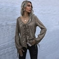 thumbnail image 1 of V Neck Ruffle Front Long Sleeve Cheetah Print Blouse for Women, 1 of 3