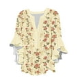 thumbnail image 1 of V-Neck Ruffle Sleeve Blouse , Women's 3/4 Sleeve Floral Tunic Tops Trendy 2025 Button up Front Casual Loose Blouses Shirts Summer T-Shirt, Q-Color, M, 1 of 5