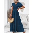 thumbnail image 1 of V-Neck Ruffle Sleeve Maxi Dress In Dark Wash Denim-Look Fabric, 1 of 18