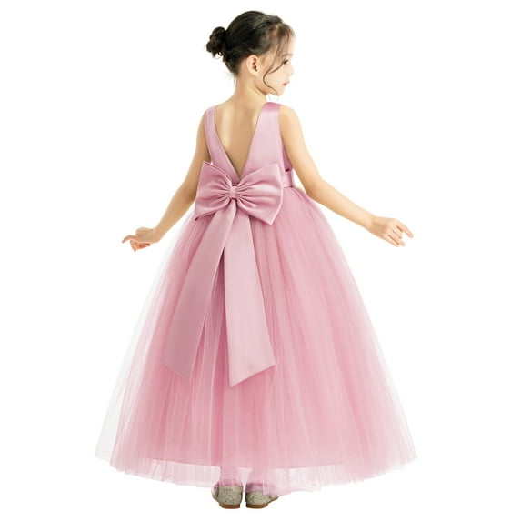 V-Neck Satin Flower Girl Dress Junior Bridesmaid Gowns for Wedding Communion Baptism 522 10
