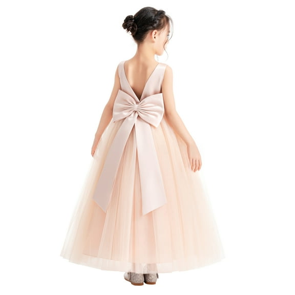 V-Neck Satin Flower Girl Dress Junior Bridesmaid Gowns for Wedding Communion Baptism 522 4