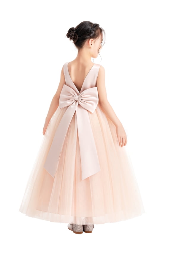 V-Neck Satin Flower Girl Dress Junior Bridesmaid Gowns for Wedding Communion Baptism 522 4