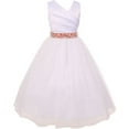 thumbnail image 1 of V Neck Satin Spinning GatheCoral Little Girl Flower Girls Dresses White Coral 2, 1 of 2