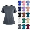 thumbnail image 1 of V-Neck Scrub Tops Women - Stretchy 4-Pocket Nurse Scrubs with Medical Uniform Fit Gray M, 1 of 5