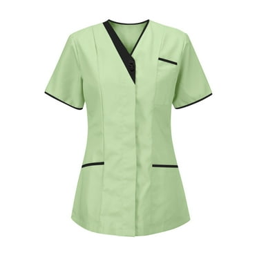 V Neck Scrubs for Women Plus Size Short Sleeve Scrubs Anti-Wrinkle Nursing Working Uniforms with Pocket