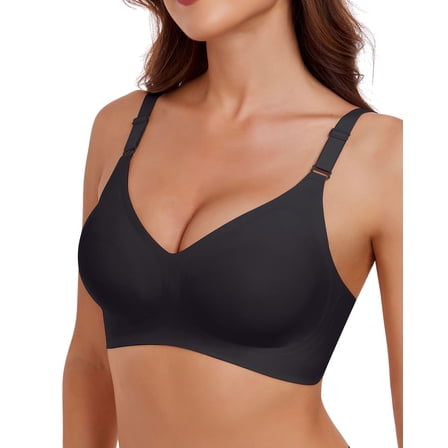 V Neck Seamless Bra for Women No Underwire Full Coverage Push Up Comfort Padded Bras Adjustable T Shirt Bra Everyday Bra