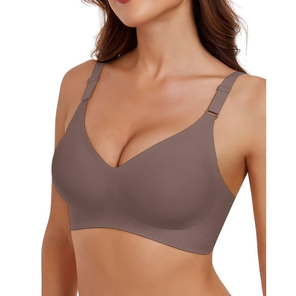 V Neck Seamless Bra for Women No Underwire Full Coverage Push Up Comfort Padded Bras Adjustable T Shirt Bra Everyday Bra