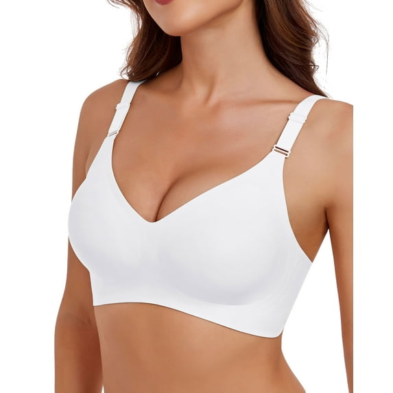 V Neck Seamless Bra for Women No Underwire Full Coverage Push Up Comfort Padded Bras Adjustable T Shirt Bra Everyday Bra
