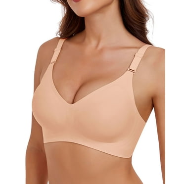 V Neck Seamless Bra for Women No Underwire Full Coverage Push Up Comfort Padded Bras Adjustable T Shirt Bra Everyday Bra