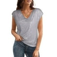 thumbnail image 1 of V Neck Sequin Short Sleeve Tops for Women Elastic Sparkly Tank Top Silver S, 1 of 7