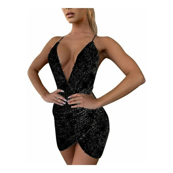 V-Neck Sequined Mini Dress