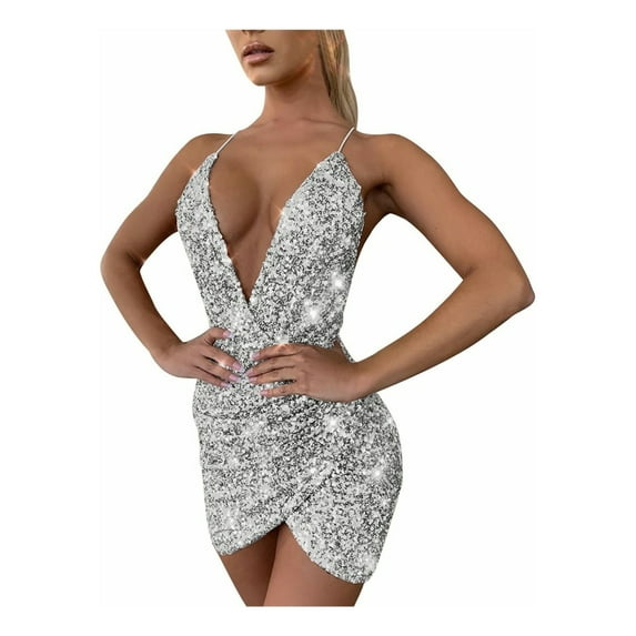 V-Neck Sequined Mini Dress