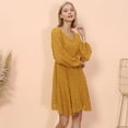 thumbnail image 1 of V Neck Sheer Bishop Sleeve Clip Dot Light Dress Above Knee Length, 1 of 3
