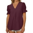 thumbnail image 1 of V Neck Shirts For Womens Summer Tops Short Sleeve Blouse Chiffon Flowy Tshirts Dressy Casual Pullover Solid Color Tees, 1 of 5