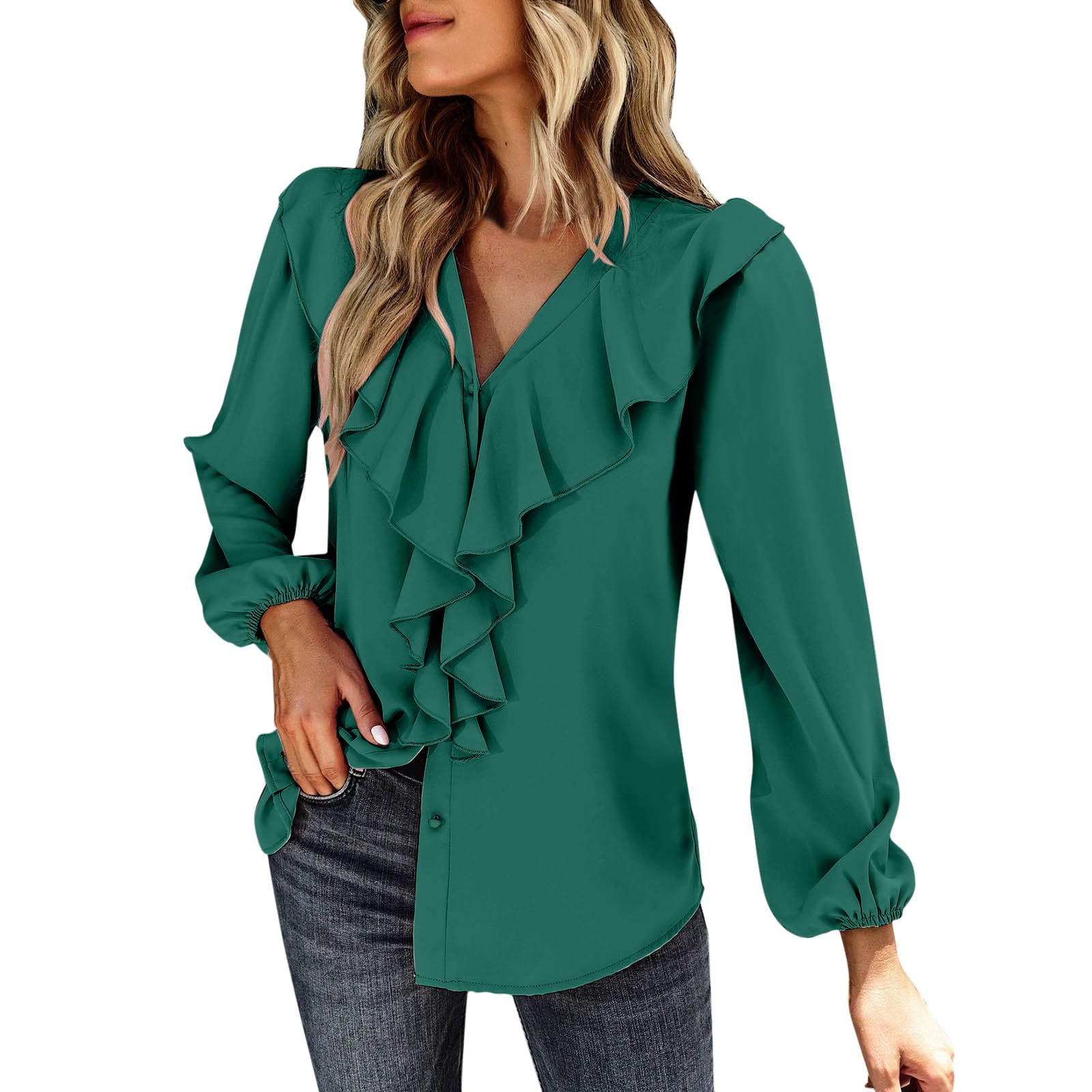 V Neck Shirts for Women Zo2 Shirts Women Fashion Casual Solid Color V Neck  Button Long Sleeve Lace Shirt Top Express One Eleven Womens Shirts Womens  Cactus Shirts 