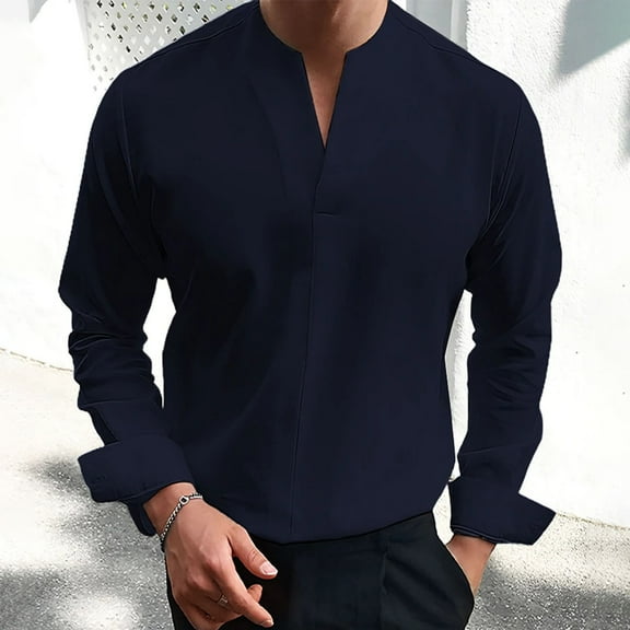V Neck Shirts for Men Long Sleeve Tshirts Shirt Lightweight Solid Color Pullover Comfort Casual Going-Out Work T-Shirts Tees Fall