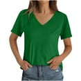 thumbnail image 1 of V Neck Shirts for Women Casual Roll Short Sleeve Solid Color Blouses Pullover Lightweight Summer Tee (M, Green), 1 of 8