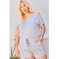 thumbnail image 1 of V Neck Short Raglan Sleeve Waist Elastic Band Side Pocket Solid French Terry Romper 1XL, 1 of 4