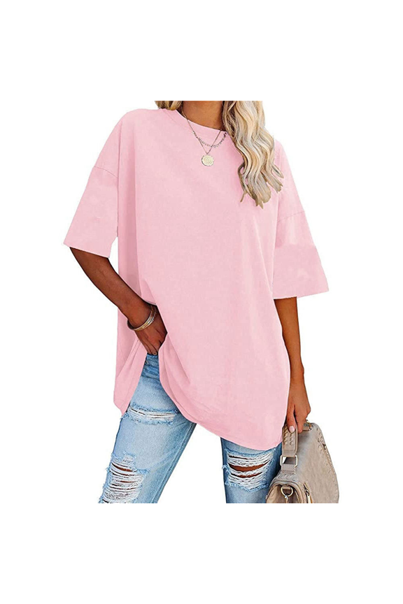V Neck Short Sleeve Basic Tees Pink XL