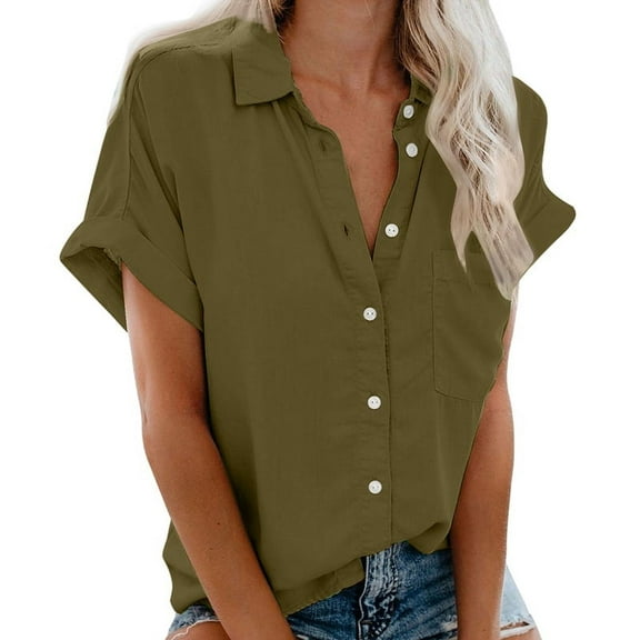 V Neck Short Sleeve Shirts Olive M