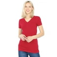 thumbnail image 1 of V-Neck Short Sleeve T Shirt Plain Solid Top Stretchy Cotton Tee, 1 of 4
