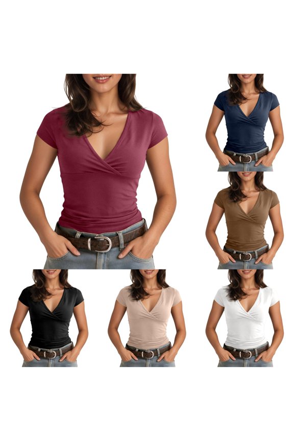 V-Neck Short Sleeve T Shirt for Women Casual Everyday Top Modern Fit Women’s Tee