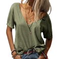 thumbnail image 1 of V Neck Short Sleeve Tops  Green 4XL, 1 of 2