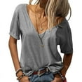 thumbnail image 1 of V Neck Short Sleeve Tops Light Grey XXXL, 1 of 3