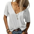 thumbnail image 1 of V Neck Short Sleeve Tops White XL, 1 of 2
